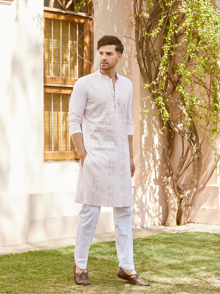 Gota Strips and Thread Worked Pure Cotton Straight Kurta with Pyjama