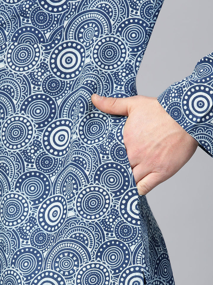 Blue Floral Pattern Printed straight Sustainable kurta