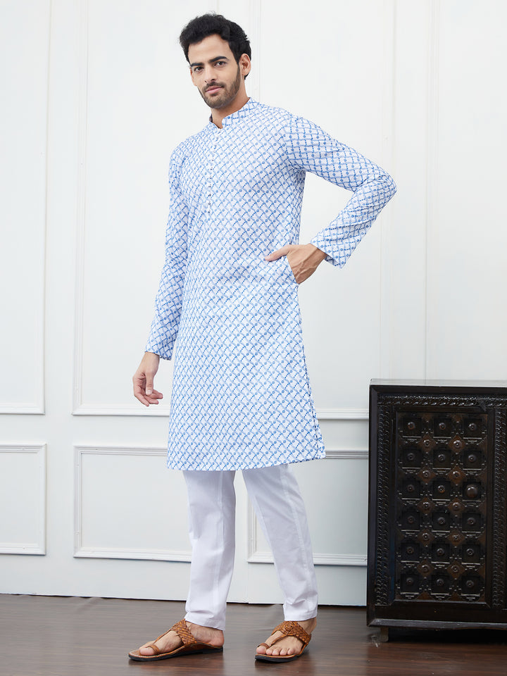 Embroidered Pure Cotton Straight Kurta with Pyjama