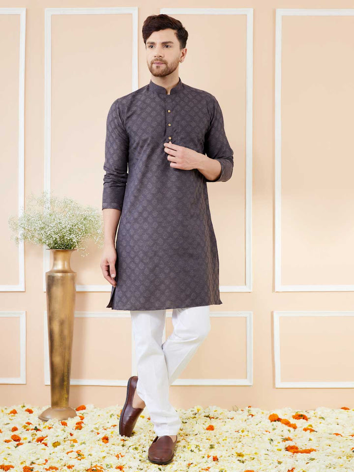 Black Ethnic Motifs Silk Jacquard Woven Design Straight Kurta