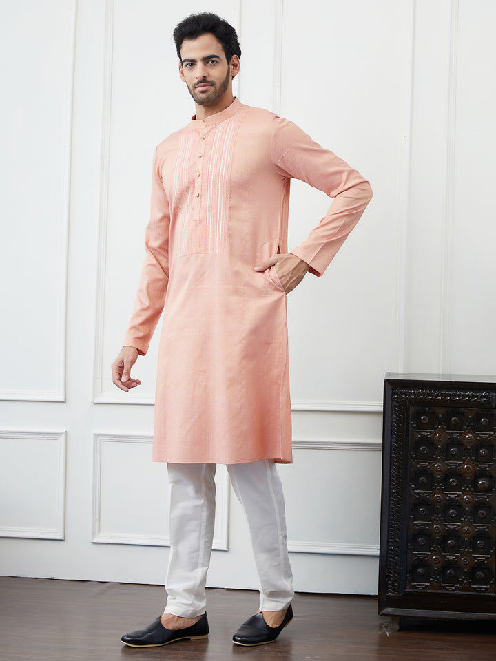 Embroidered Sequin and Thread Worked Pure Cotton Straight Kurta with Pyjama