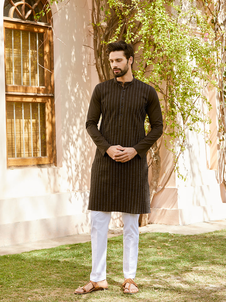 Thread Worked Pure Cotton Straight Kurta