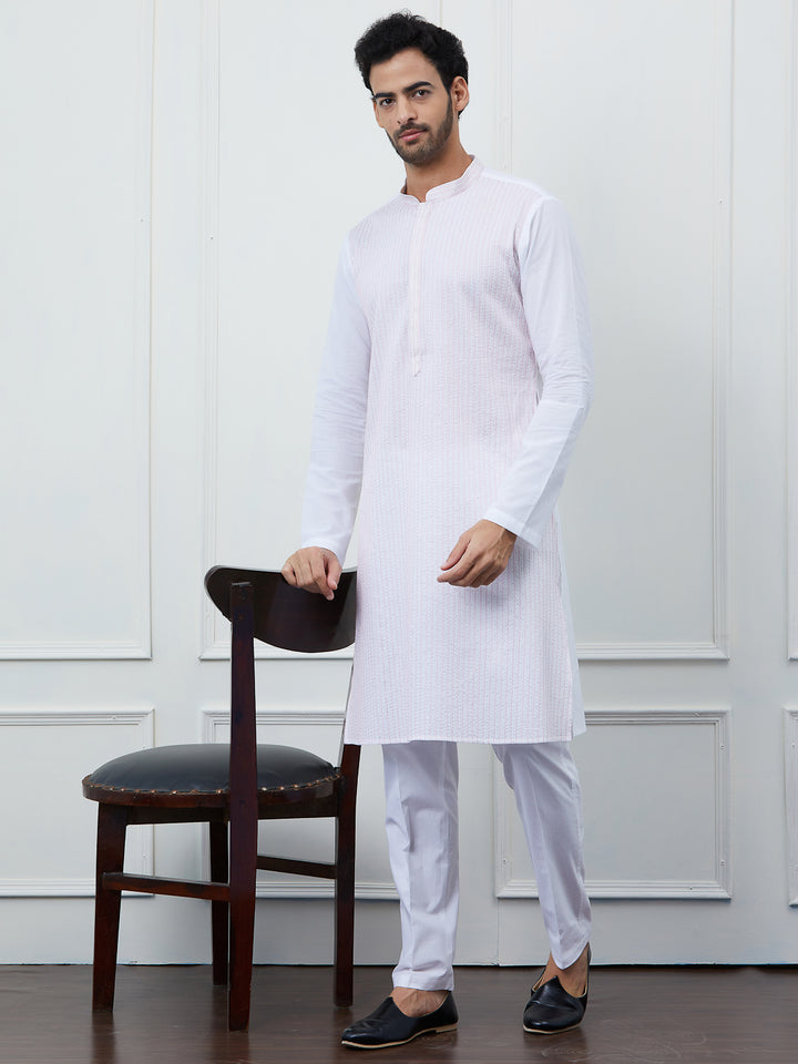 Sequin and Thread Work Pure Cotton Kurta with Pyjama