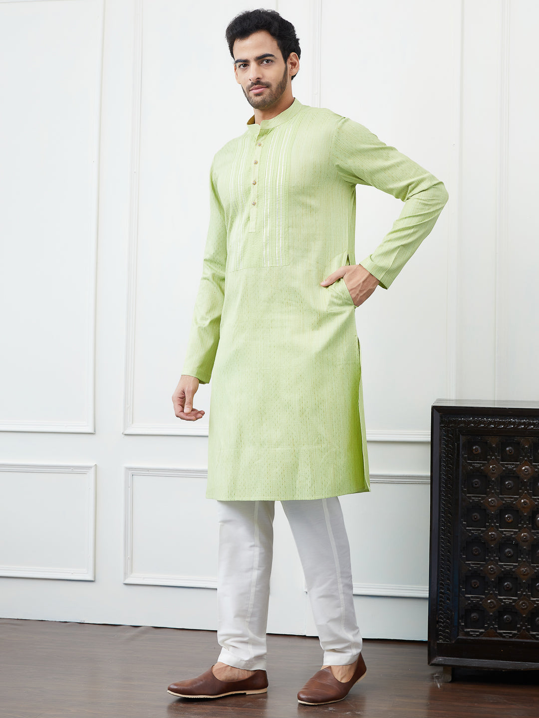 Embroidered Sequin and Thread Worked Pure Cotton Straight Kurta