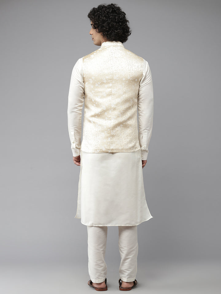 Solid Kurta With Pyjama & Jacquard Nehru Jacket