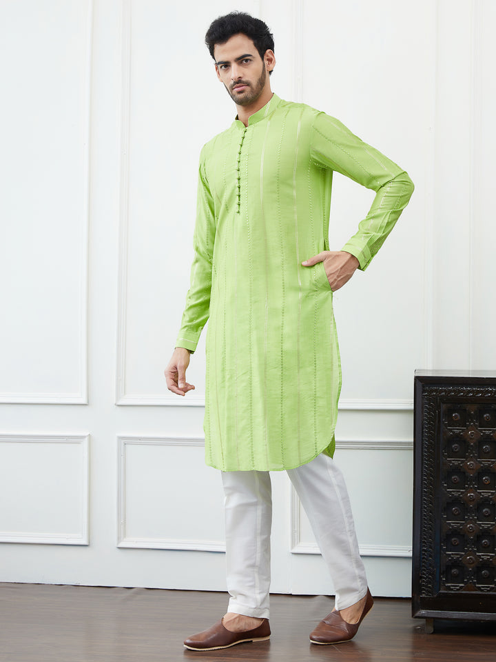 Sequins Embroidered Chanderi Silk Straight Kurta with Pyjama