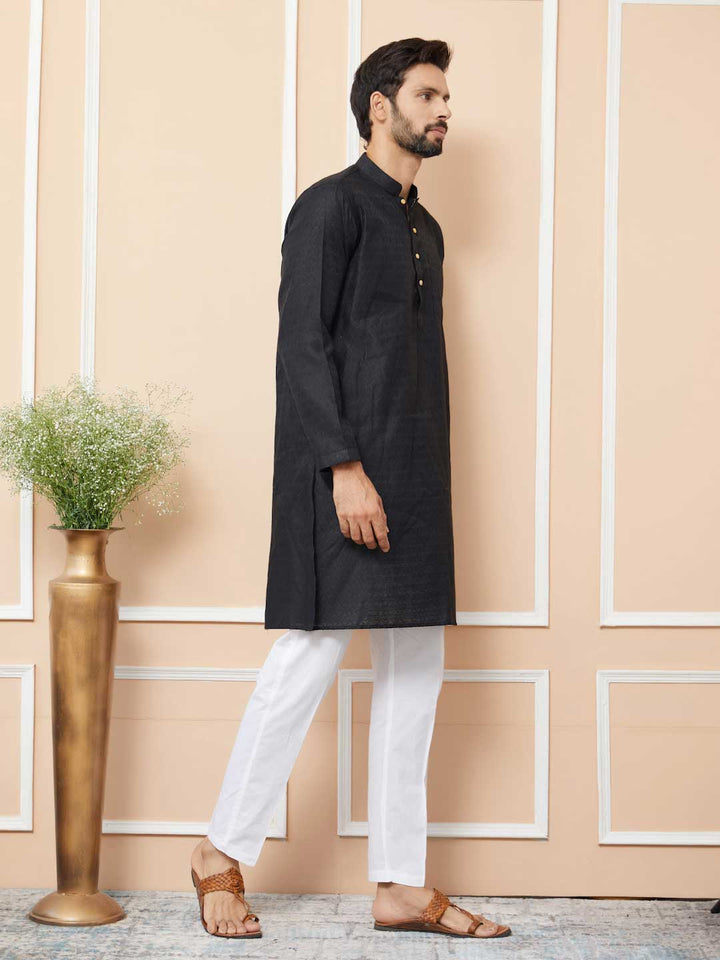 Black Ethnic Motifs Silk Jacquard Woven Design Straight Kurta