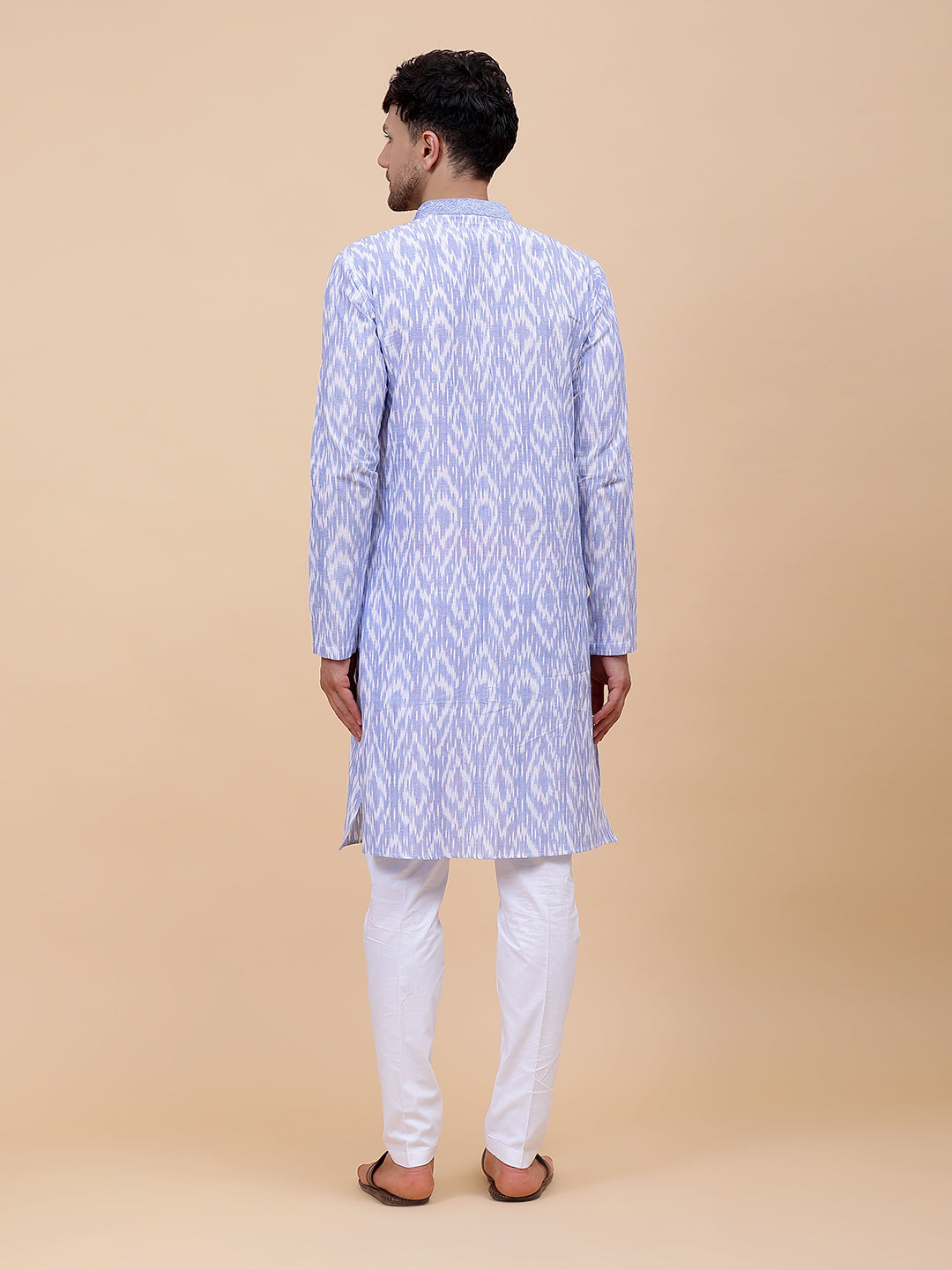 Printed Ikat Pure Cotton Straight Kurta with Embroidered Neck Design and Pyjama