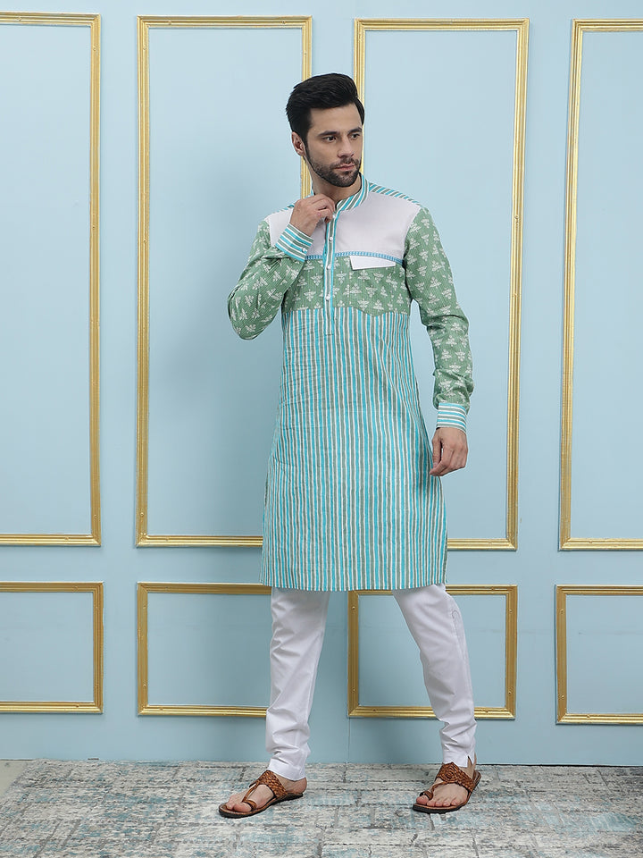 Printed Pure Cotton Straight Kurta with Princess Panel and Pyjama