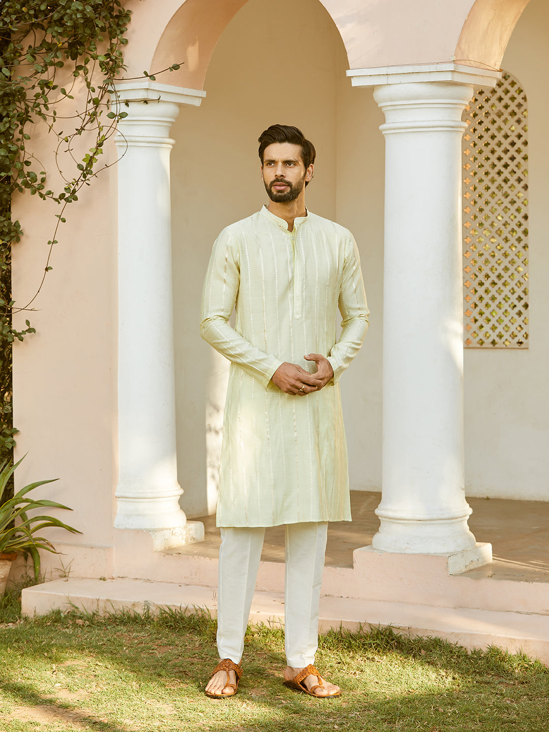 Sequins Embroidered Pure Chanderi Silk Straight Kurta with Pyjama