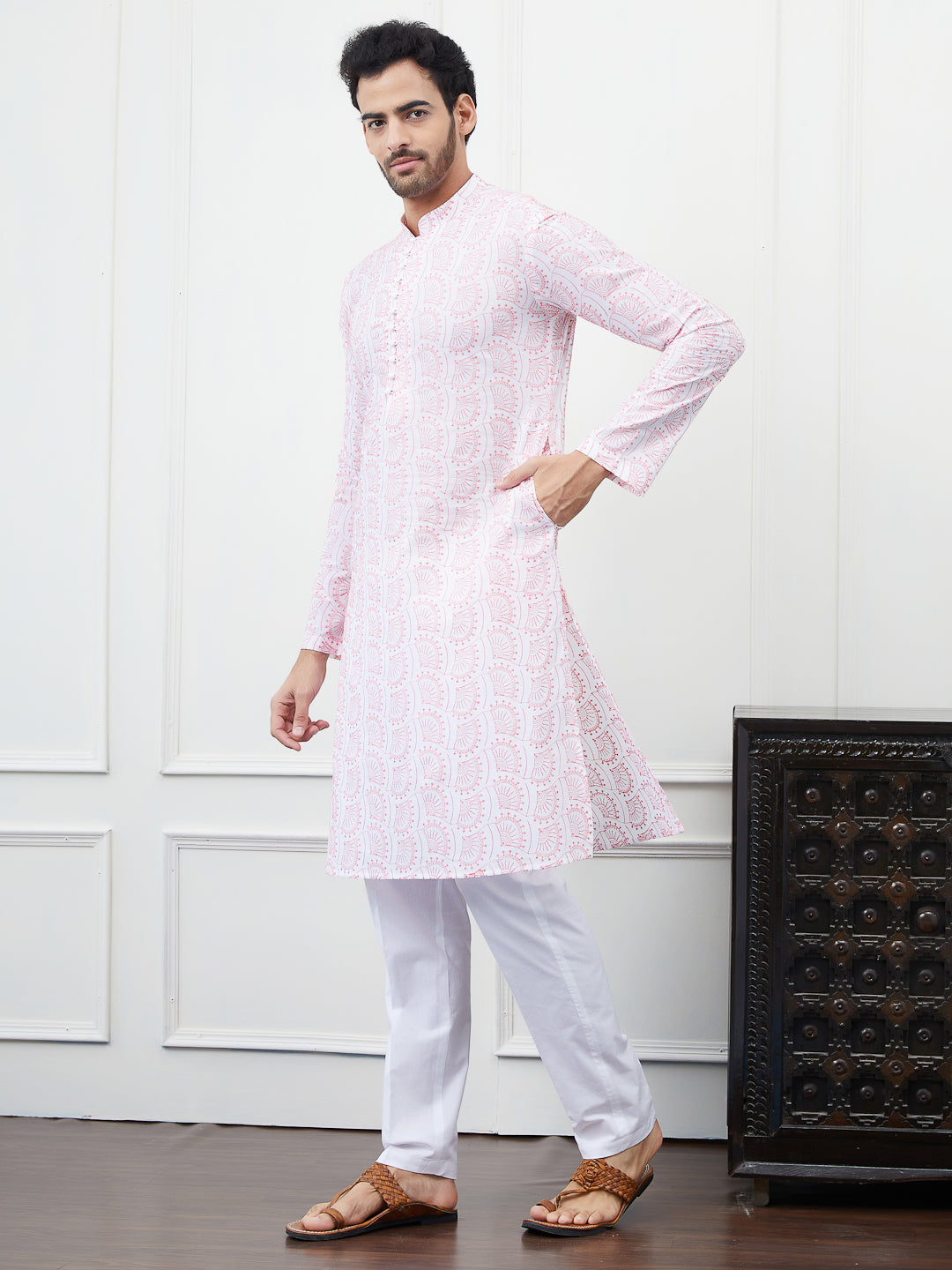 Embroidered Pure Cotton Straight Kurta with Pyjama