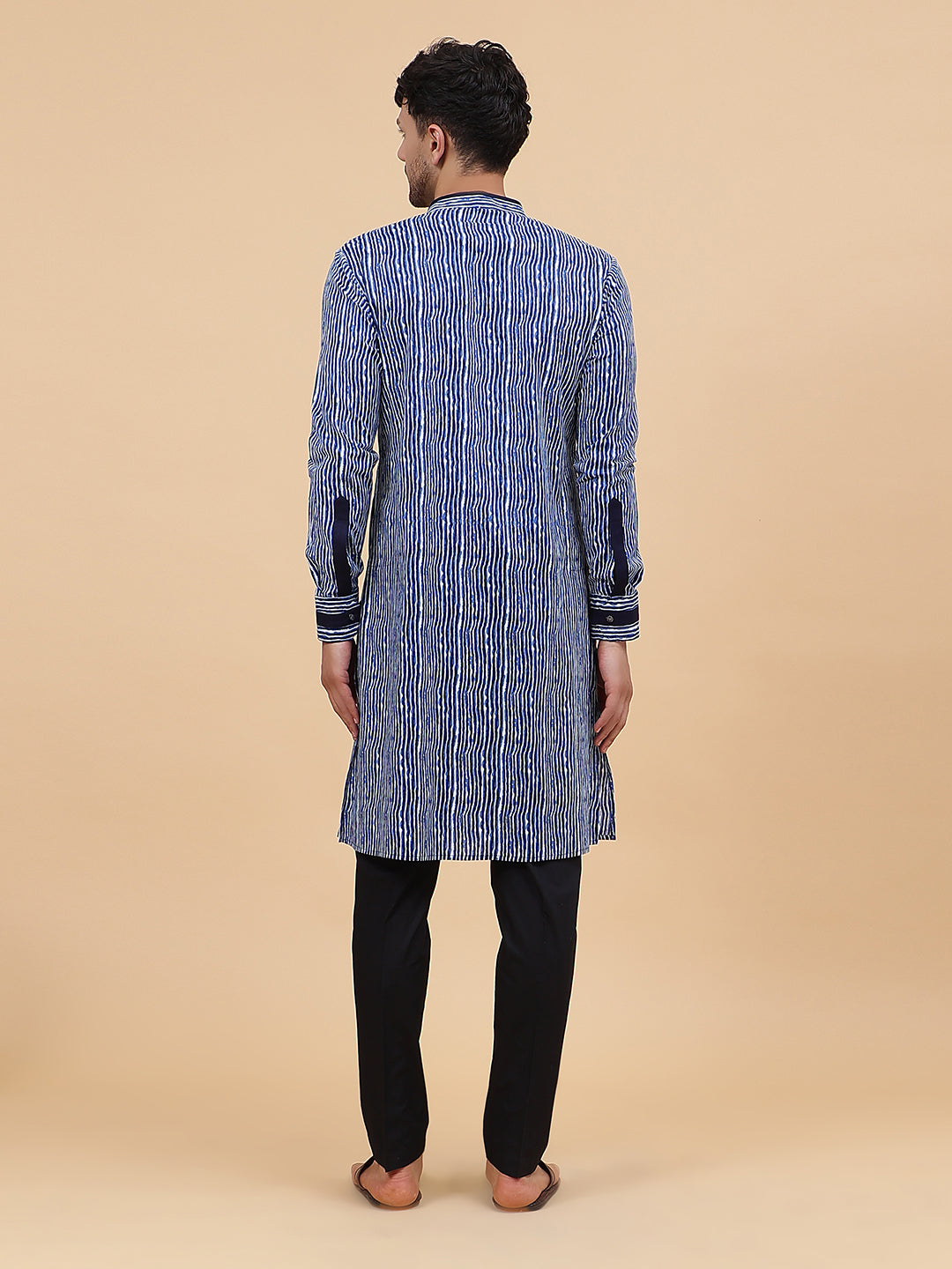 Blue Striped Printed Kurta With Pyjama