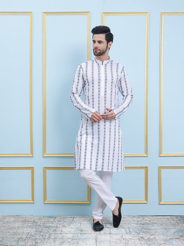 Embroidered Pure Cotton Straight Kurta with Pyjama