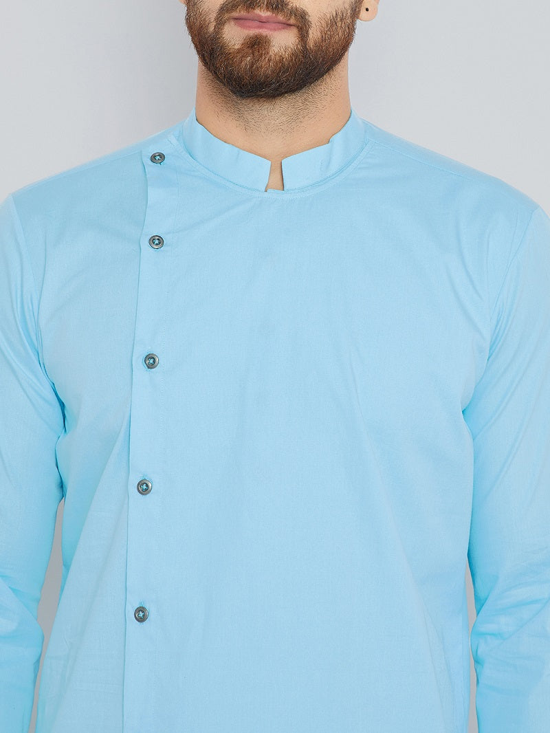 Light Blue Asymmetric Pure Cotton Kurta