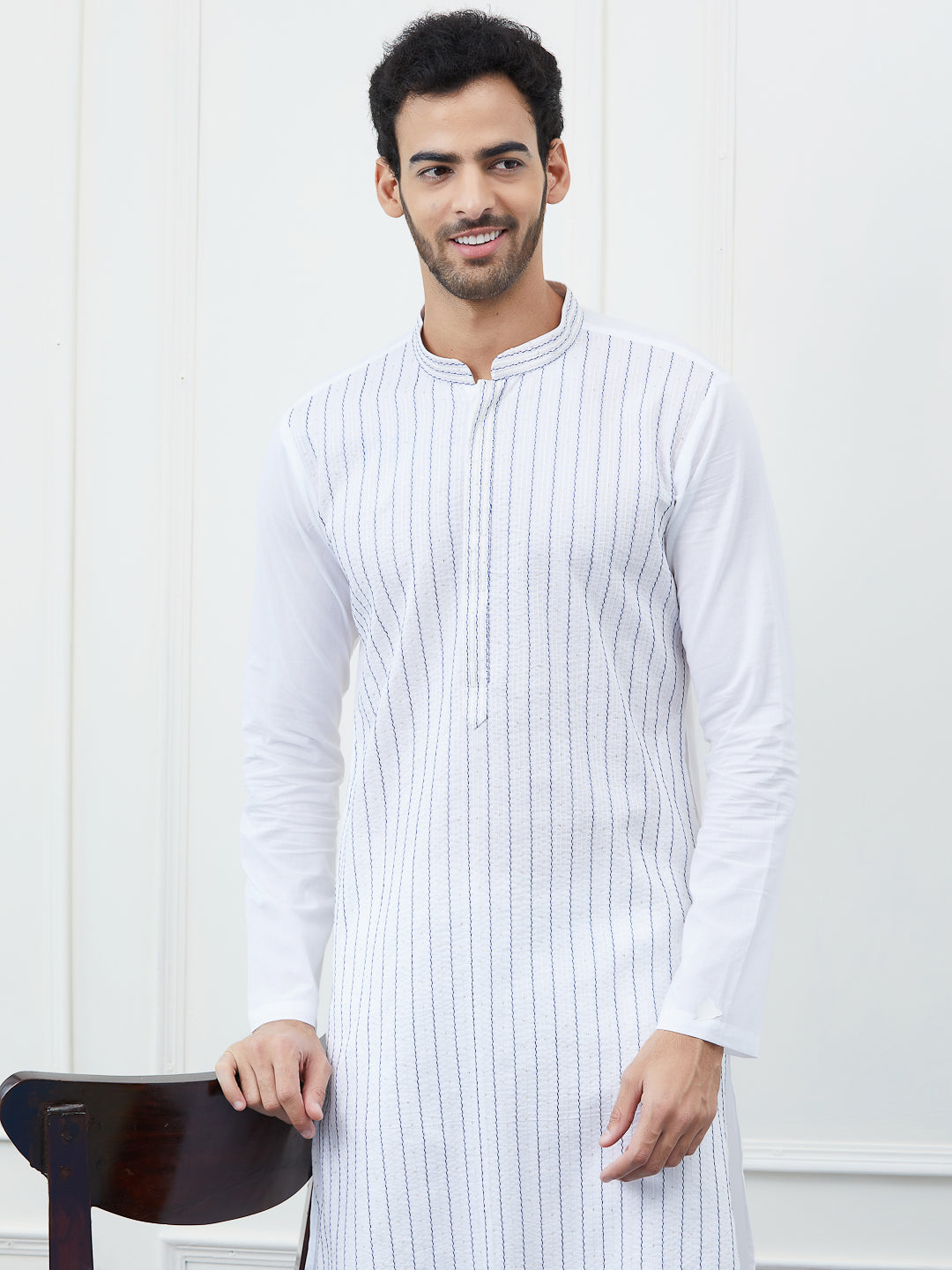 Sequin and Thread Work Pure Cotton Kurta with Pyjama