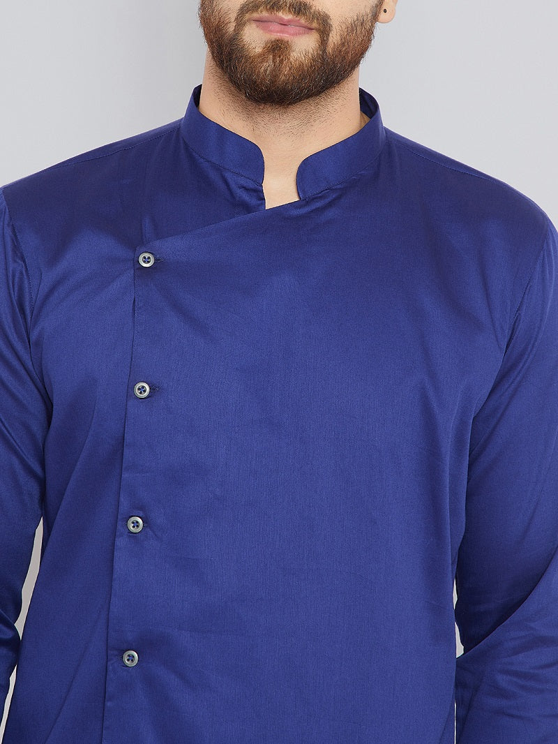 Blue Asymmetric Pure Cotton Kurta