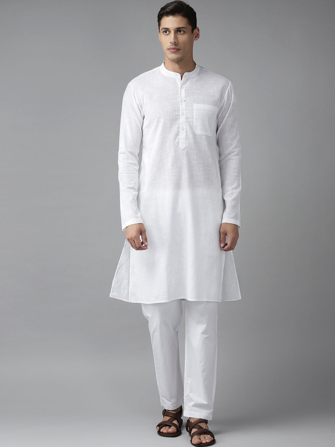 Pure Cotton Straight Kurta & Pyjama with Embroidered Nehru Jacket