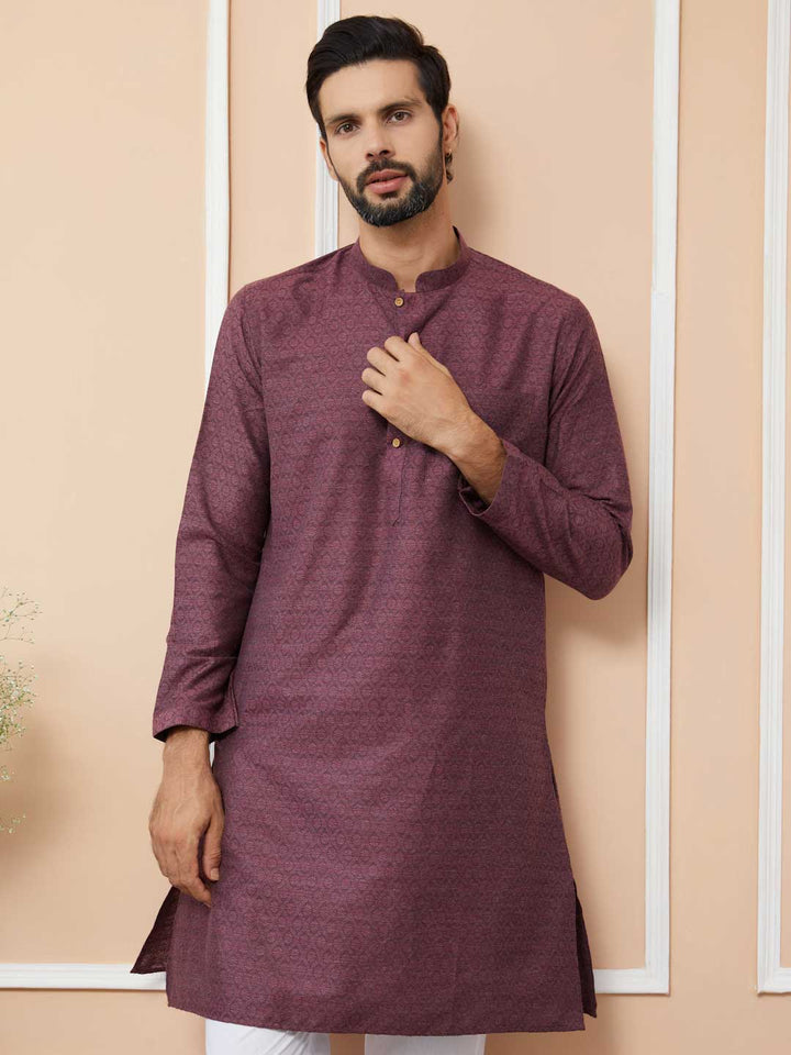 Dark Mauve Ethnic Motifs Silk Jacquard Woven Design Straight Kurta