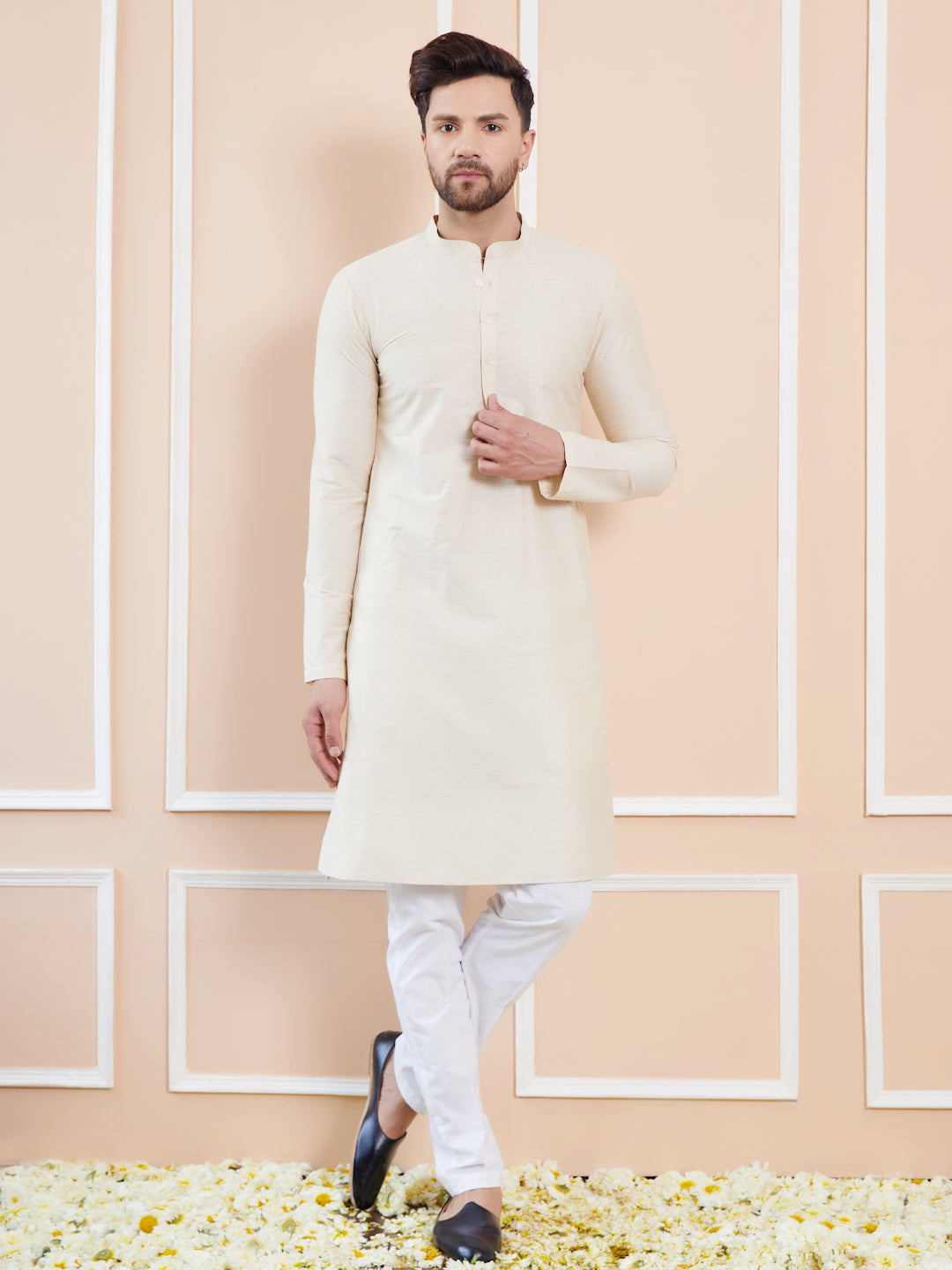 Ivory Cotton Solid Straight Kurta