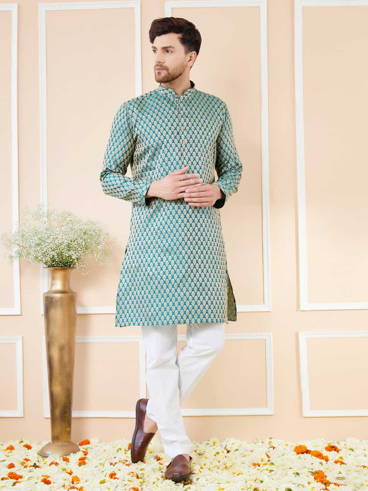 Blue Ethnic Motifs Silk Jacquard Woven Design Straight Kurta