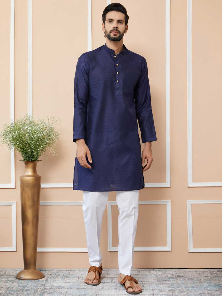 Indigo Ethnic Motifs Silk Jacquard Woven Design Straight Kurta