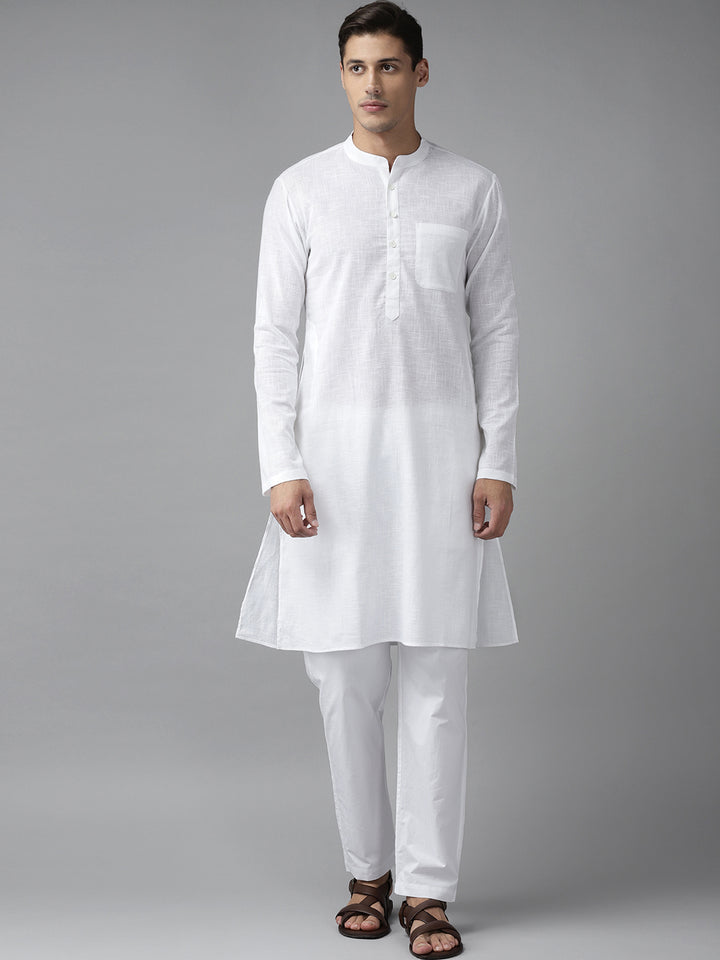 Pure Cotton Straight Kurta & Pyjama with Handwoven Pure Cotton Nehru Jacket