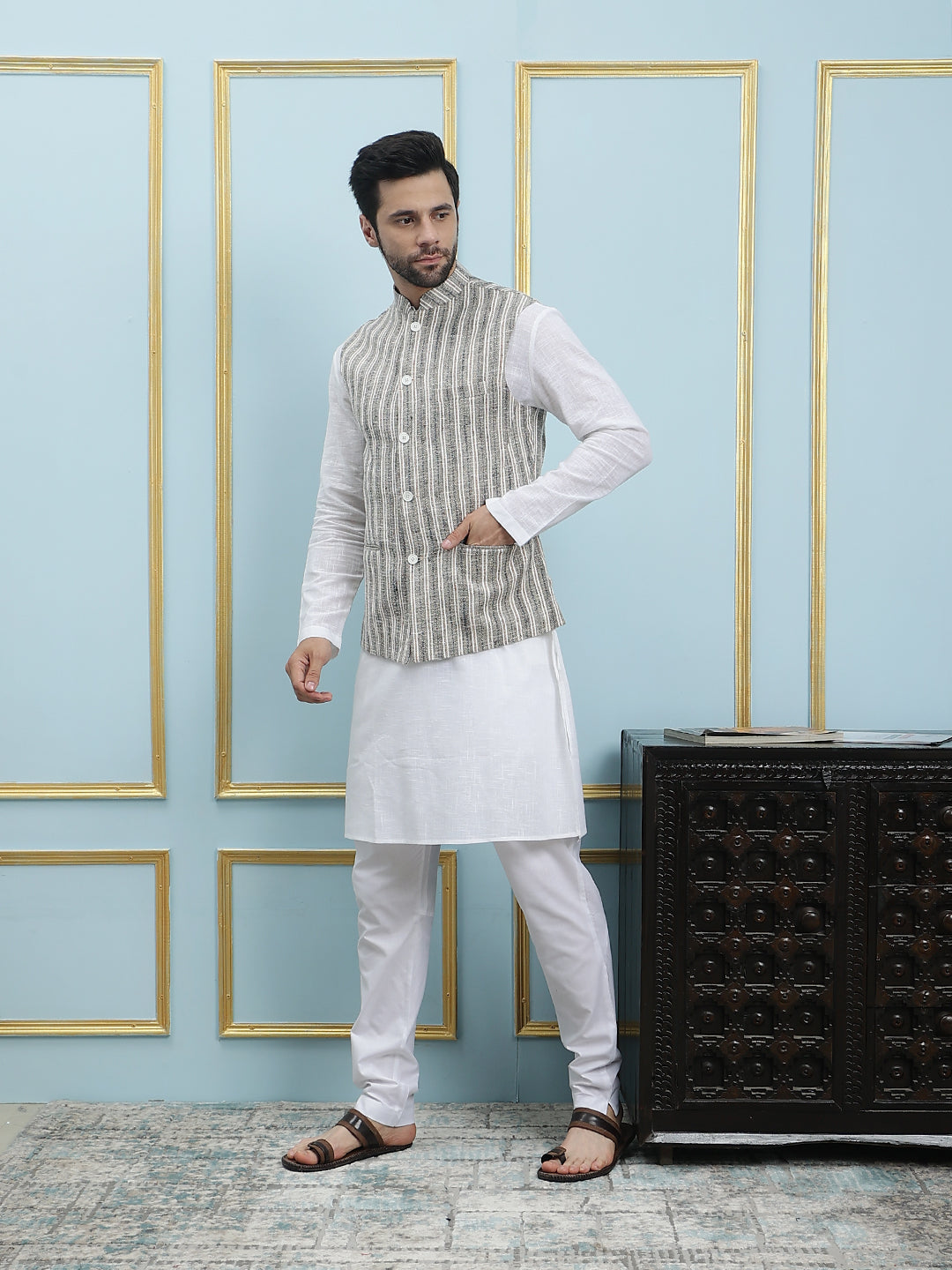 Handwoven Pure Cotton Nehru Jacket