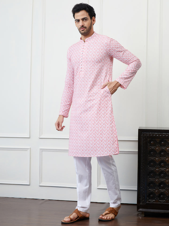 Embroidered Pure Cotton Straight Kurta with Pyjama