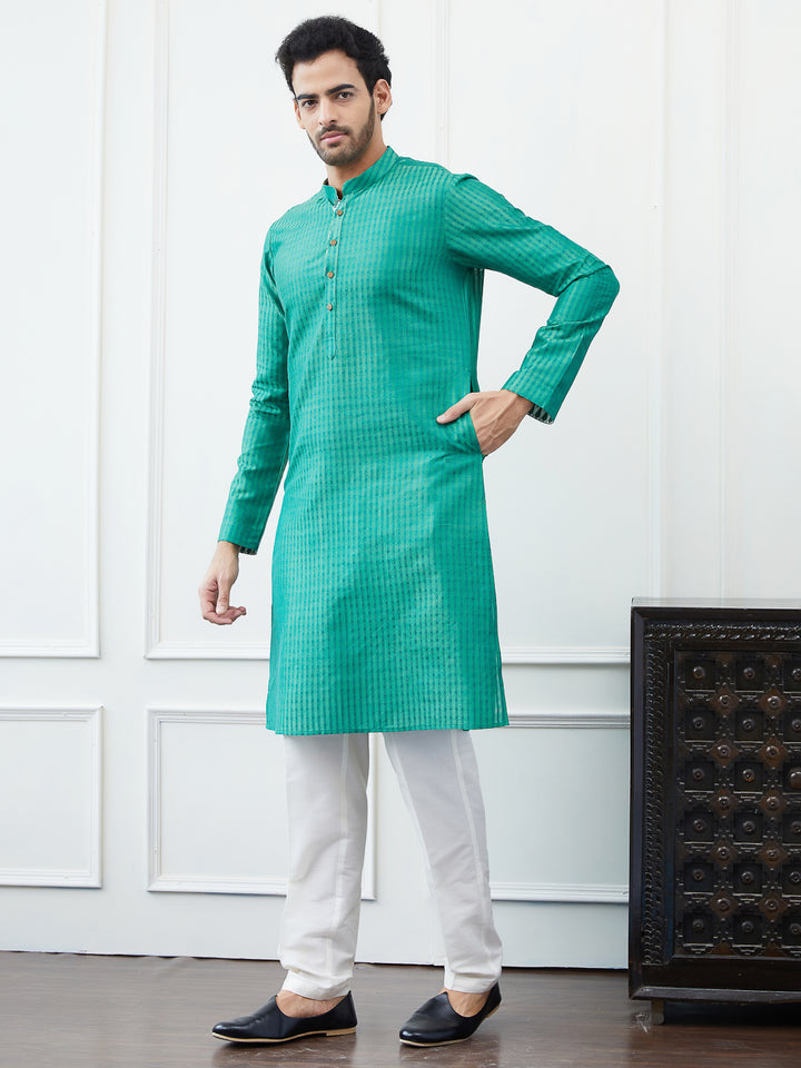 Thread Worked Cotton Silk Straight Kurta with Pyjama