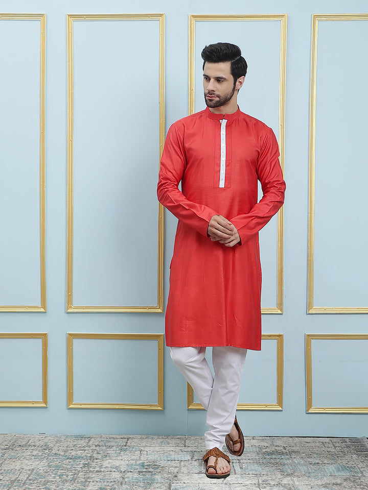 Solid Cotton Silk Straight Kurta with Pyjama