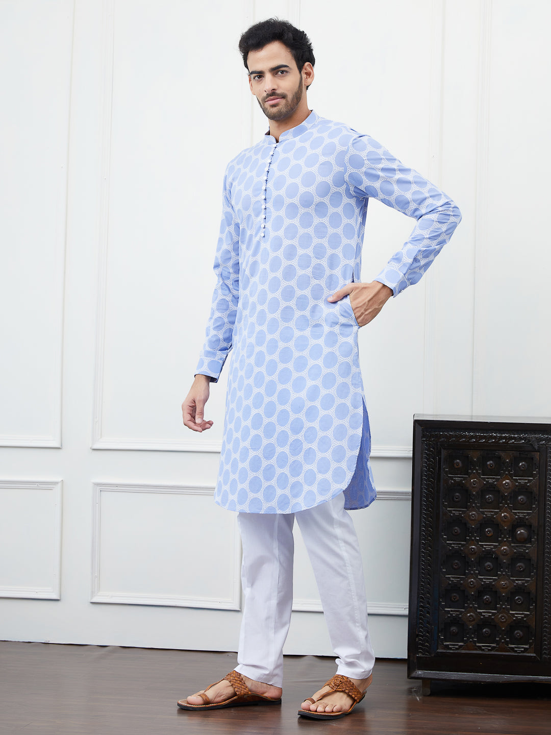 Embroidered Pure Cotton Straight Kurta with Pyjama