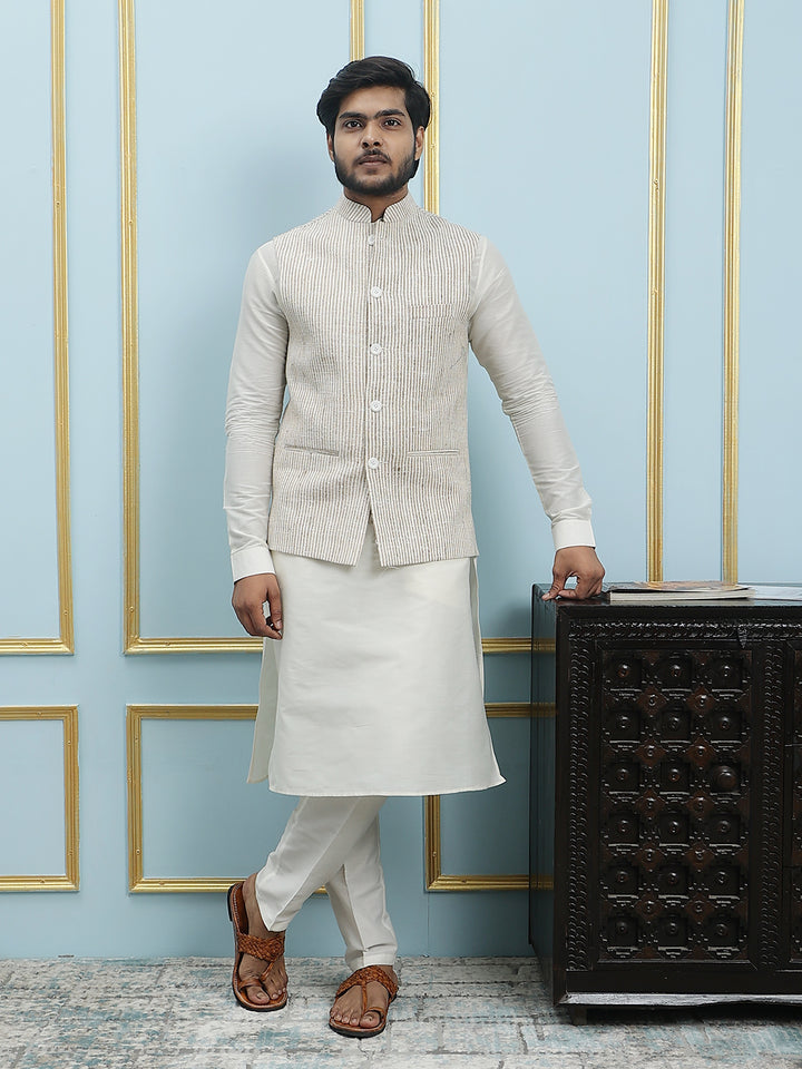 Solid Handwoven Pure Cotton Nehru Jacket