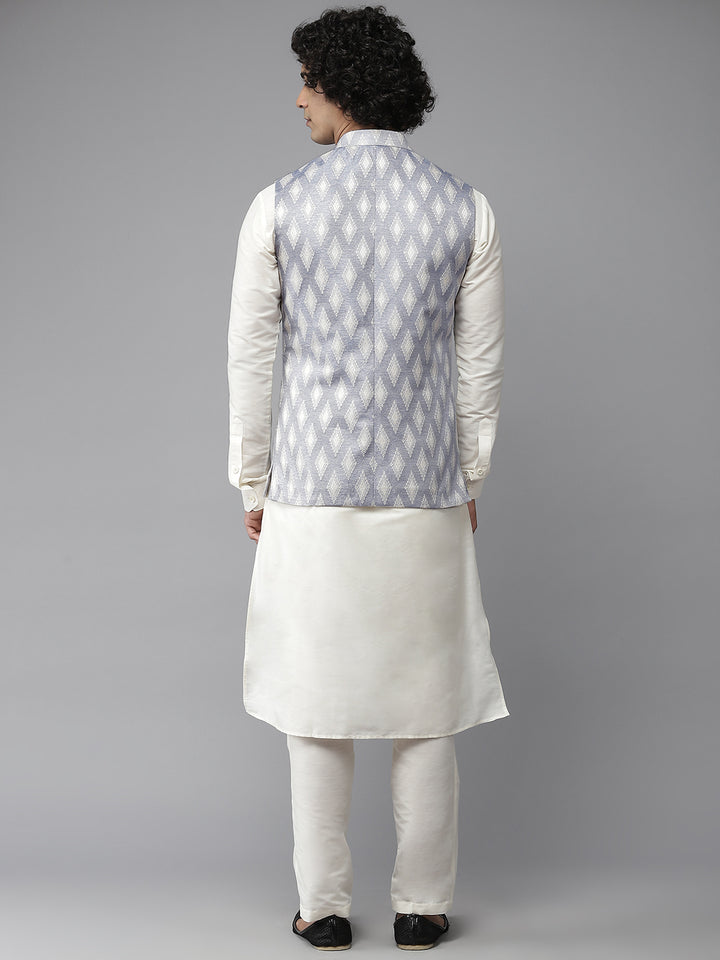 Solid Kurta With Pyjama & Jacquard Nehru Jacket