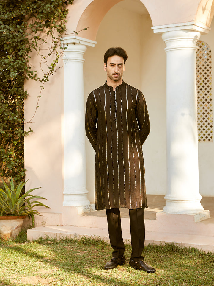 Sequins Embroidered Pure Chanderi Silk Straight Kurta