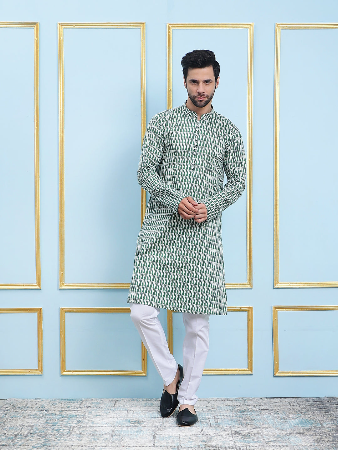 Printed Pure Cotton Straight Kurta with Pyjama