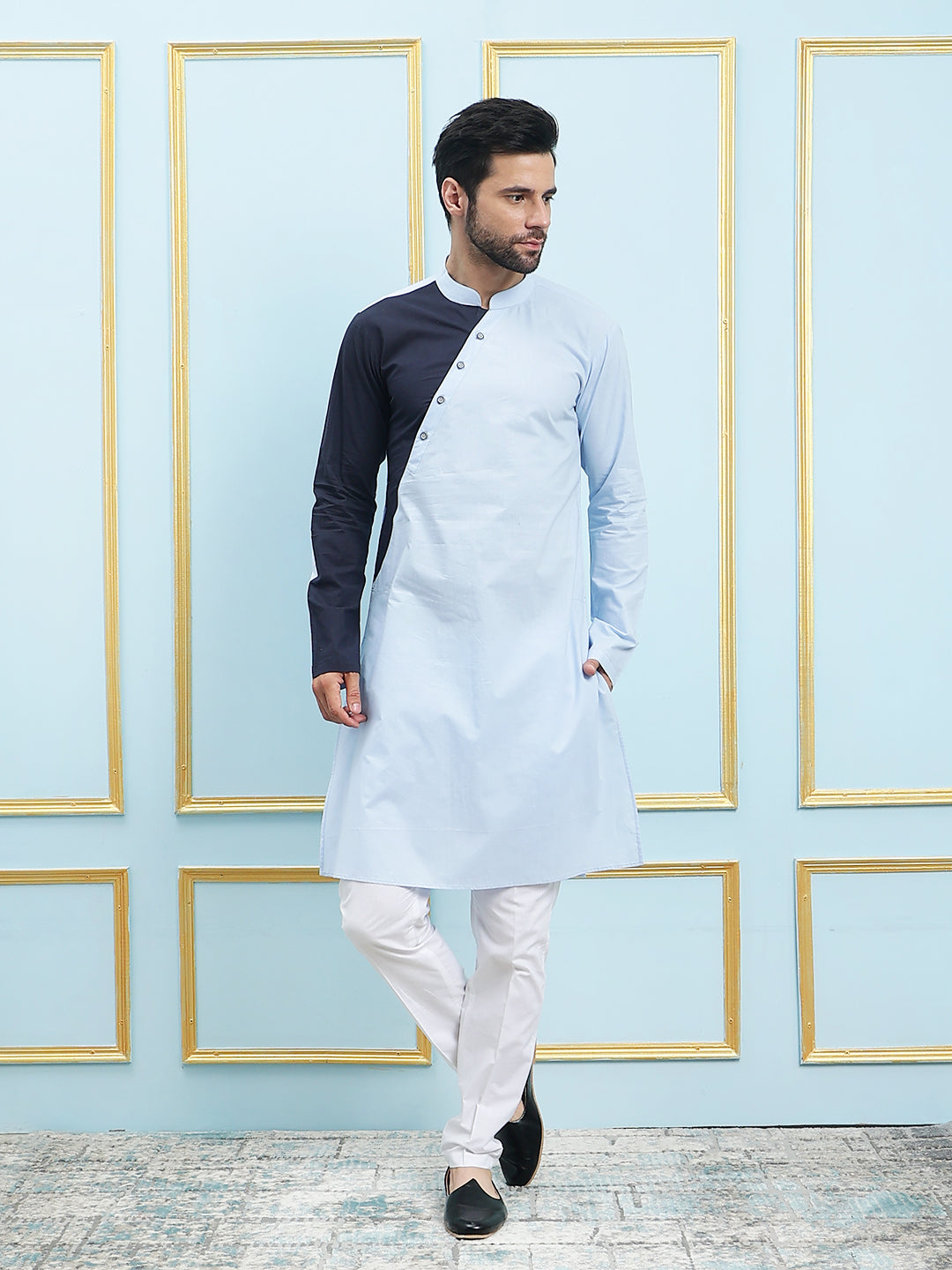 Solid Pure Cotton Straight Kurta with Princess Panel and Pyjama