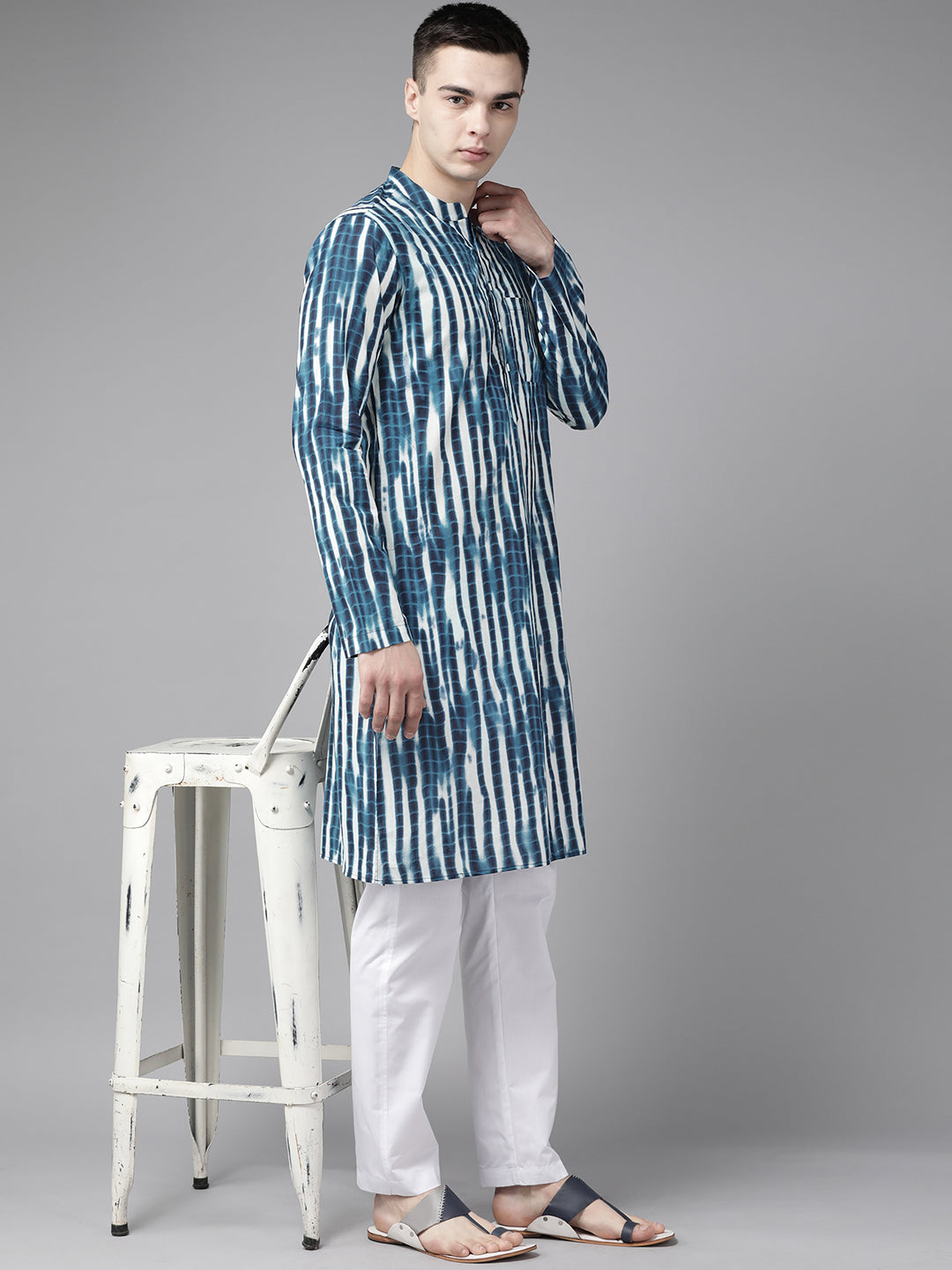 Dark Blue Tie and Dye Print Design Straight Kurta