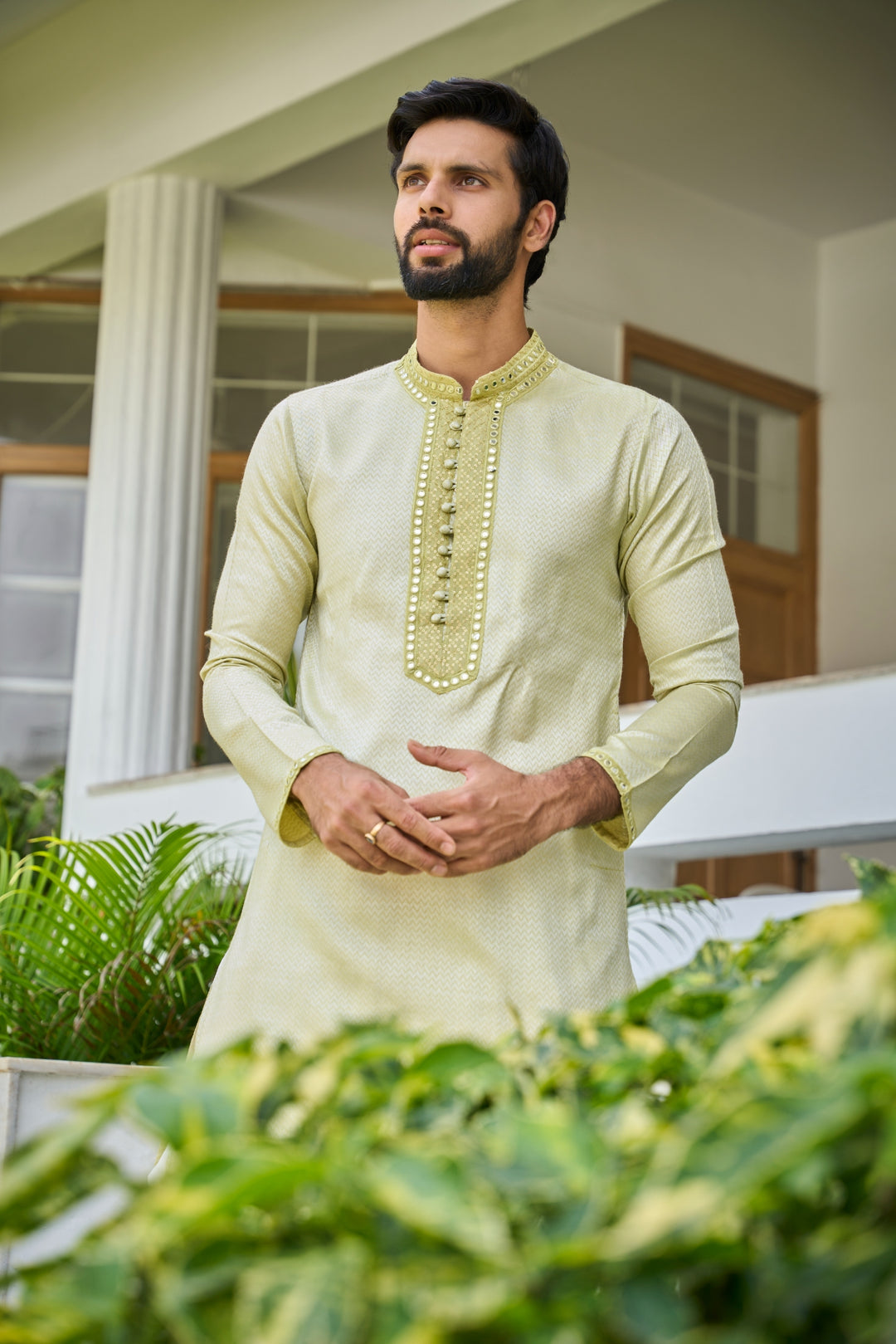 Pure Cotton Woven Kurta with Sequins Embroidered Yoke Design