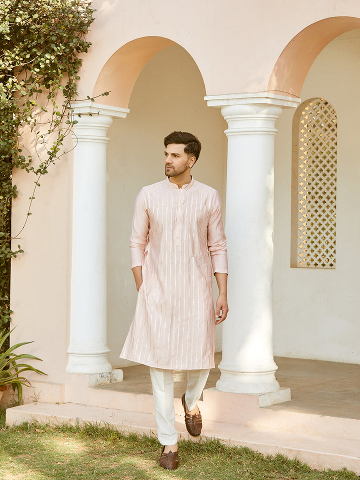 Sequins Embroidered Pure Chanderi Silk Straight Kurta