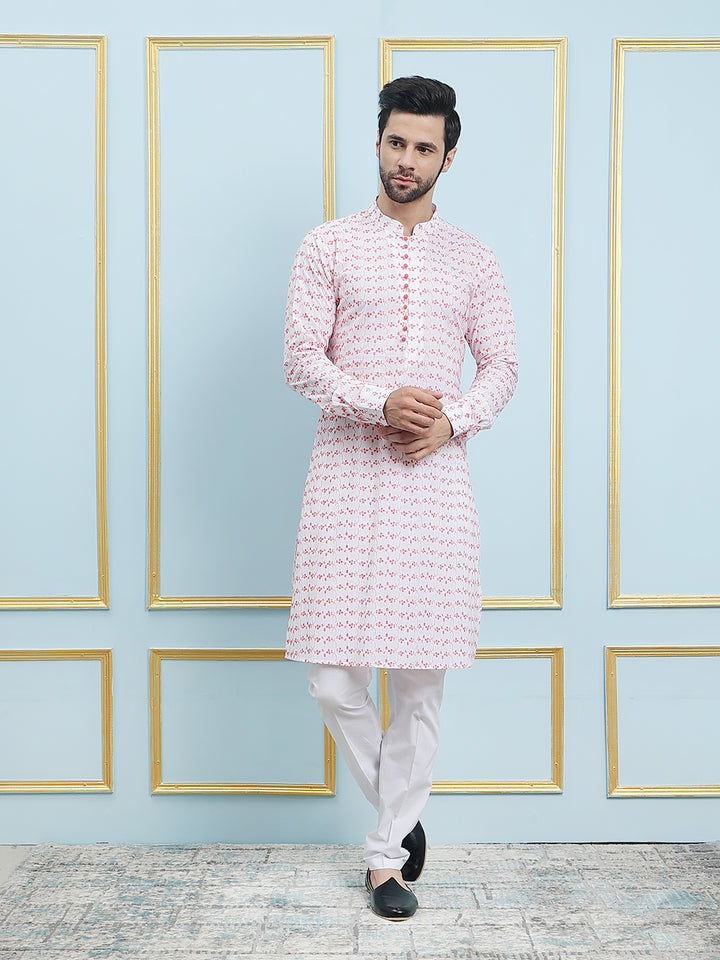 Embroidered Pure Cotton Straight Kurta with Pyjama