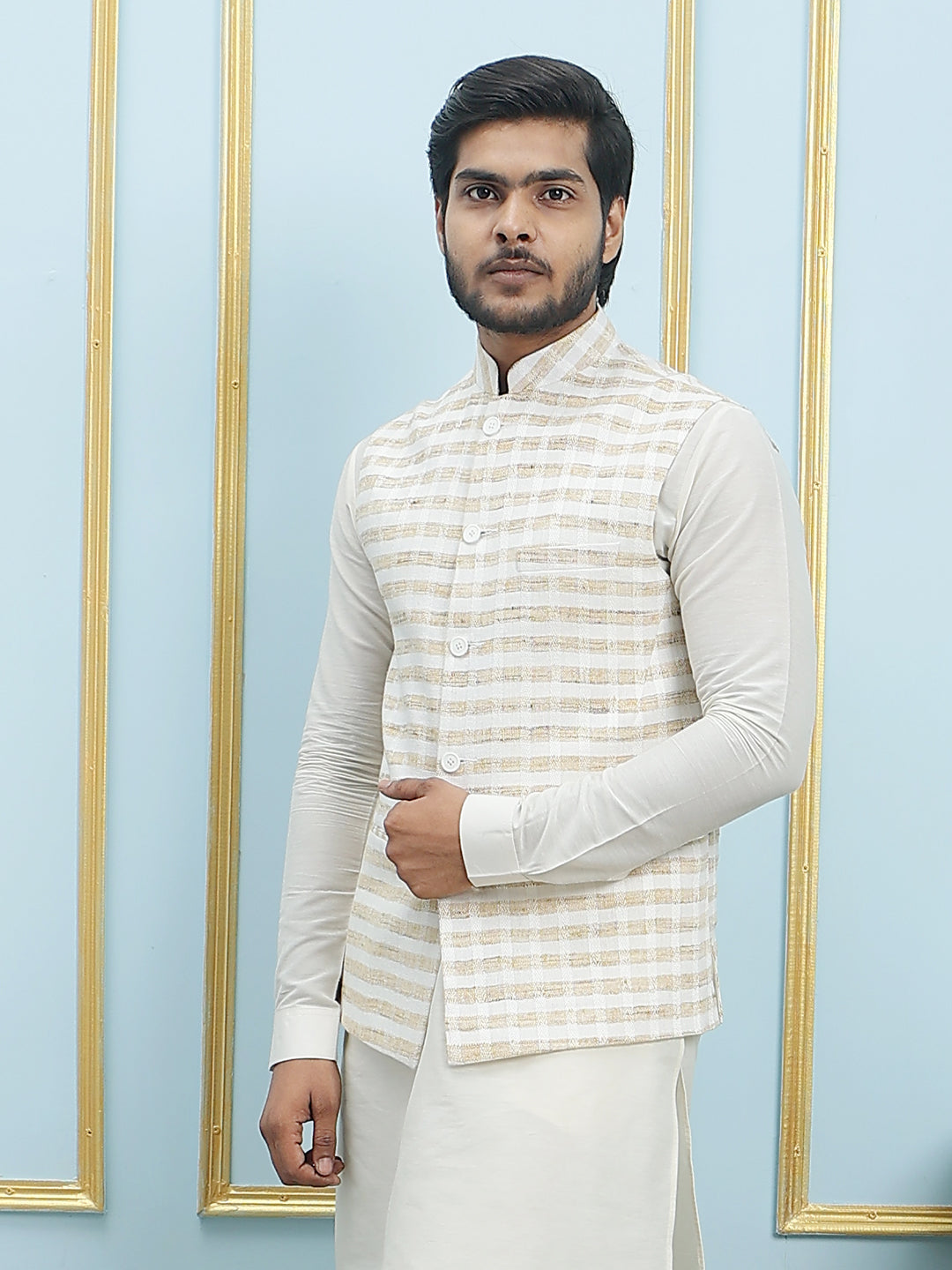 Solid Handwoven Pure Cotton Nehru Jacket