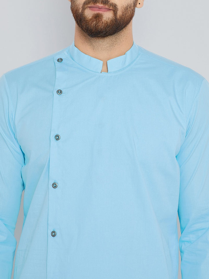 Blue Asymmetric Pure Cotton Kurta