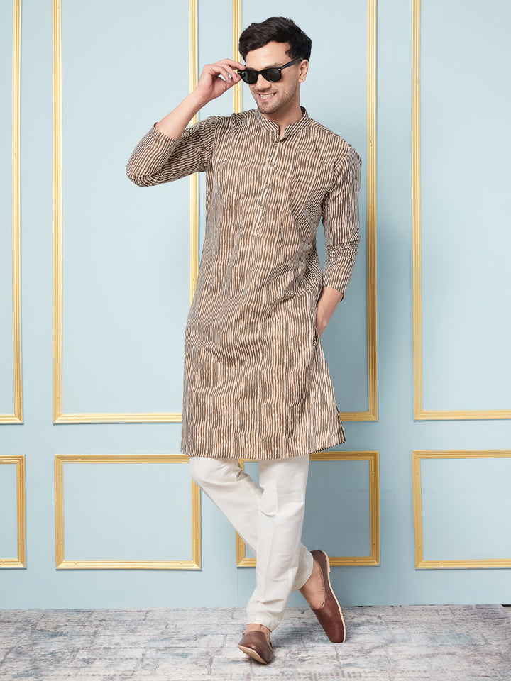 Striped Printed Straight Cotton Kurta