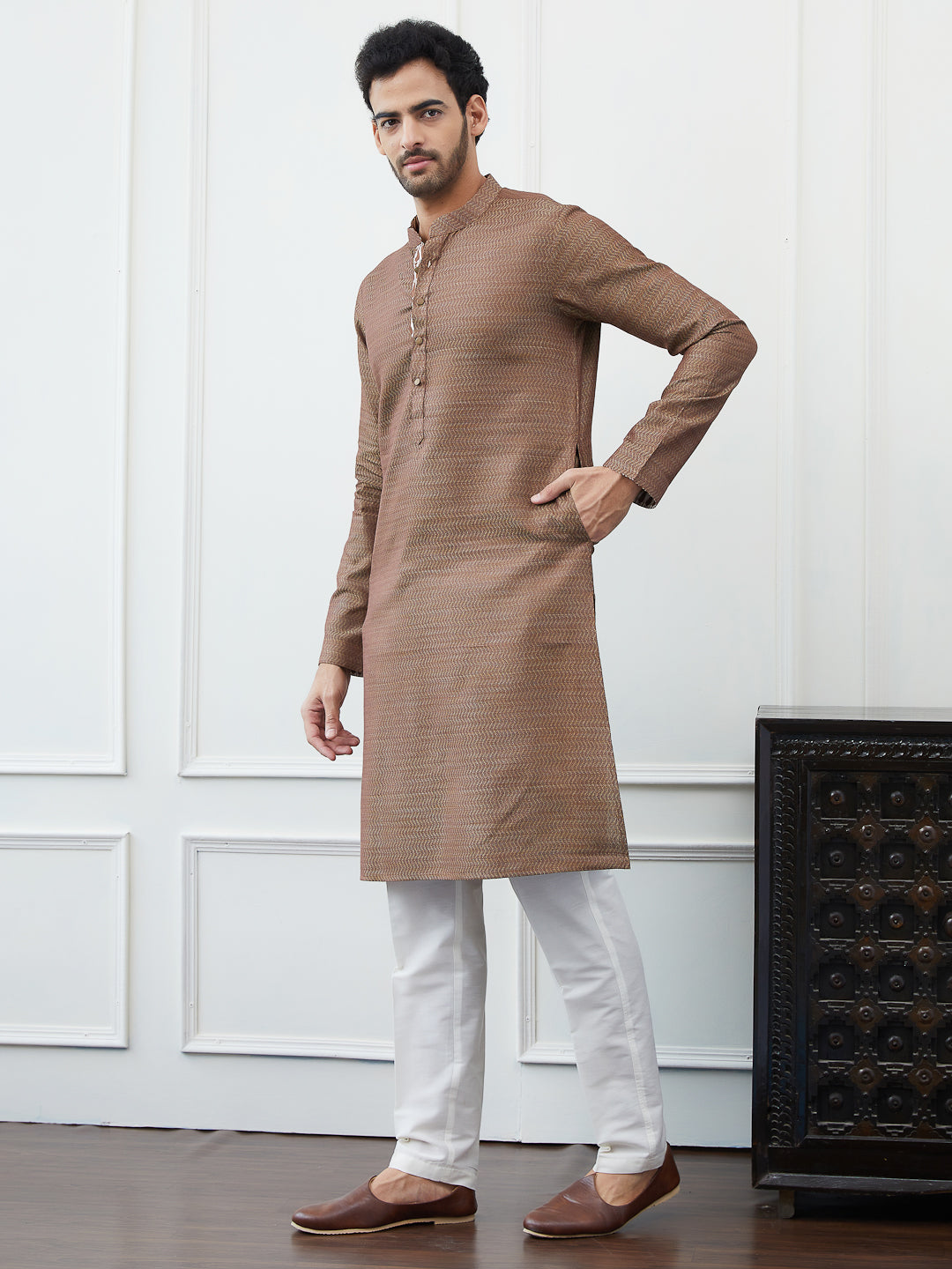 Thread Worked Cotton Silk Straight Kurta with Pyjama