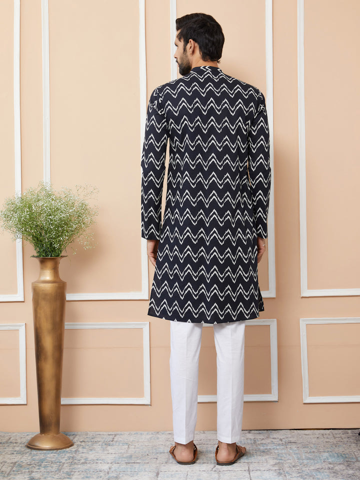 Black Printed Pure Cotton Straight Kurta