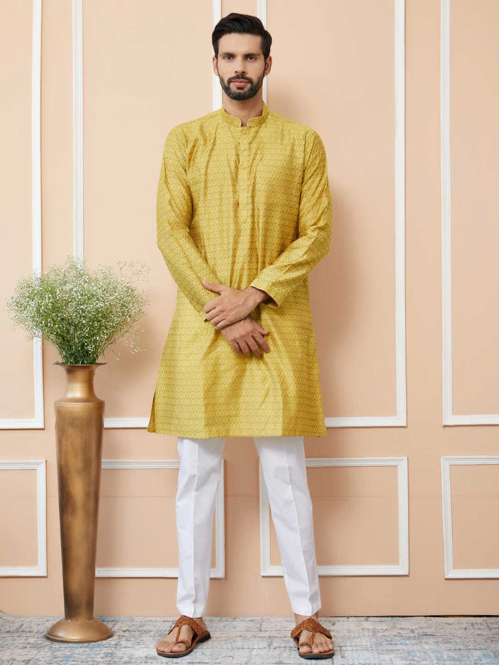 Yellow Ethnic Motifs Silk Jacquard Woven Design Straight Kurta