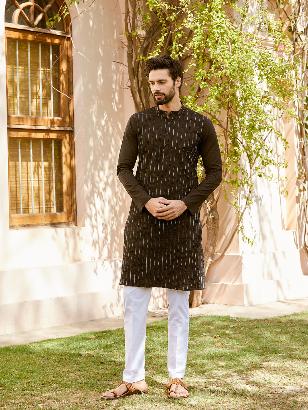 Thread Worked Pure Cotton Straight Kurta with Pyjama