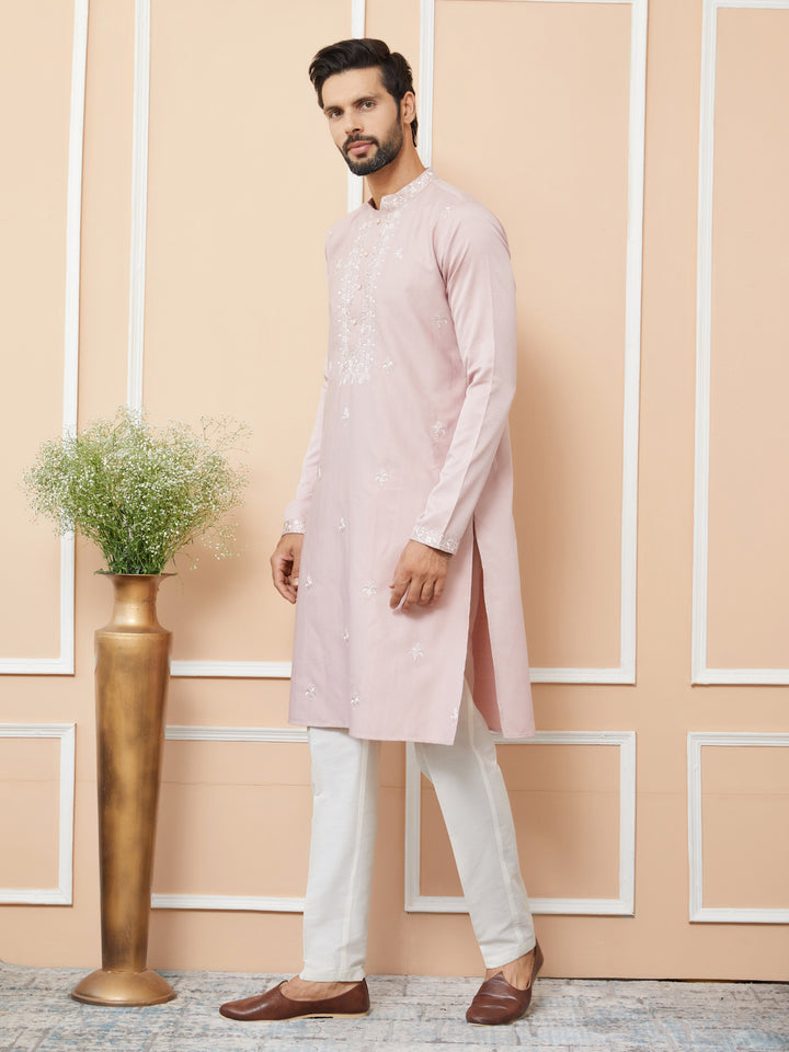 Peach Embroidered Zara Silk Straight Kurta