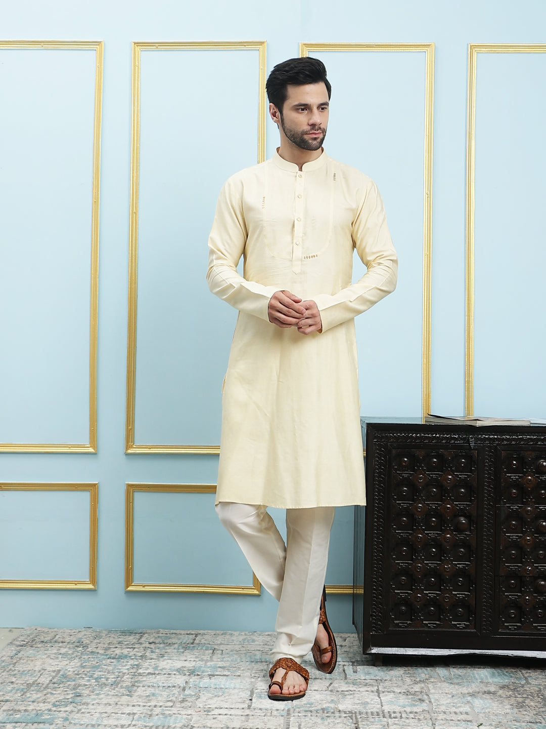 Solid Pure Cotton Straight Kurta with Yoke Design