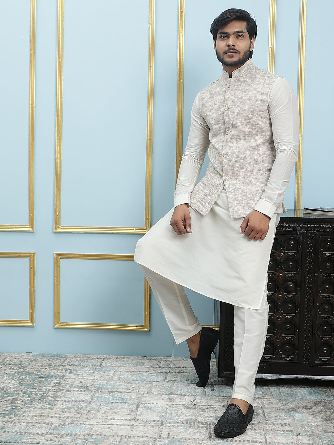 Solid Handwoven Pure Cotton Nehru Jacket